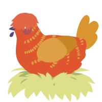 A vermilion and orange chicken with a half-bar pattern