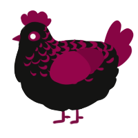 A black and maroon chicken with a half-lace pattern