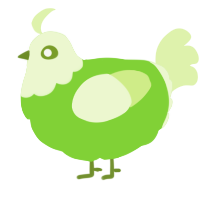 A grass and apple chicken with a head pattern