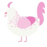 A white and pink chicken with a half-lace pattern