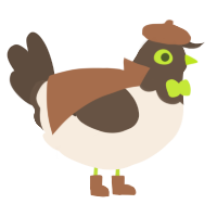 A cream and bark chicken with a head pattern