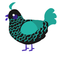 A sable and turquoise chicken with a lace pattern