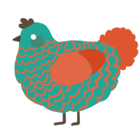 A turquoise and vermilion chicken with a lace pattern