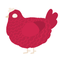 A crimson chicken with a lace pattern
