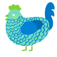 A mint and sapphire chicken with a lace pattern