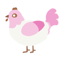 A white and pink chicken with a head pattern