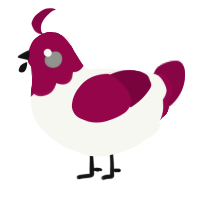 A white and maroon chicken with a head pattern