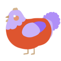 A vermilion and lilac chicken with a head pattern