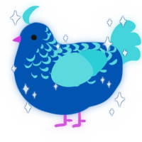 A ultramarine and aqua chicken with a half-lace pattern