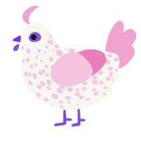 A white and pink chicken with a speckle pattern