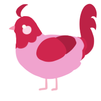 A pink and crimson chicken with a head pattern