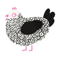A white and sable chicken with a double-lace pattern