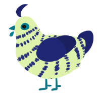 A apple and navy chicken with a bar pattern