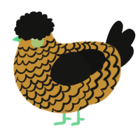 A gold and black chicken with a lace pattern