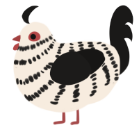 A cream and sable chicken with a bar pattern