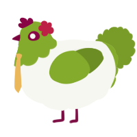 A white and chartreuse chicken with a head pattern