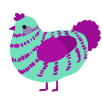A mint and plum chicken with a bar pattern
