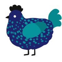 A navy and teal chicken with a speckle pattern