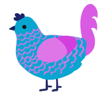 A cerulean and orchid chicken with a lace pattern
