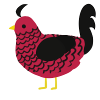 A crimson and black chicken with a lace pattern