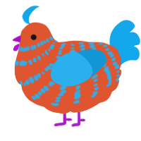 A vermilion and sky chicken with a bar pattern