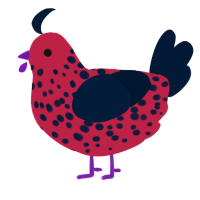 A crimson and tumblr chicken with a speckle pattern
