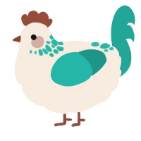 A cream and turquoise chicken with a neck-speckle pattern