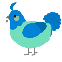 A mint and sapphire chicken with a head pattern
