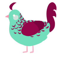 A mint and maroon chicken with a half-lace pattern