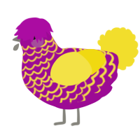 A plum and yellow chicken with a lace pattern