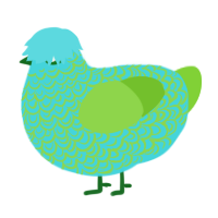 A aqua and grass chicken with a double-lace pattern