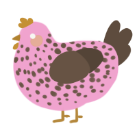 A pink and bark chicken with a speckle pattern