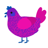 A violet and fuchsia chicken with a double-lace pattern