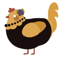 A black and orange chicken with a head pattern