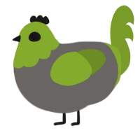 The Monster, a grey and chartreuse chicken with a head pattern