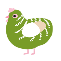 A chartreuse and cream chicken with a half-bar pattern