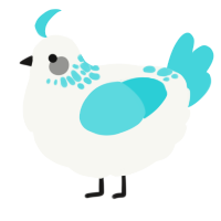 A white and aqua chicken with a neck-speckle pattern
