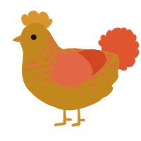A ochre and vermilion chicken with a half-lace pattern