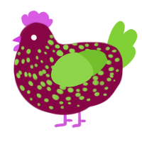 A maroon and grass chicken with a speckle pattern
