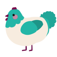 A cream and turquoise chicken with a head pattern