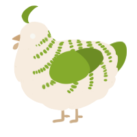A cream and chartreuse chicken with a half-bar pattern