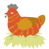 A vermilion and ochre chicken with a bar pattern