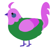 A viridian and orchid chicken with a head pattern