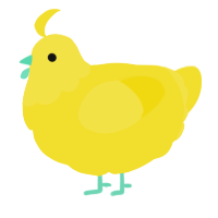 A yellow chicken with a head pattern