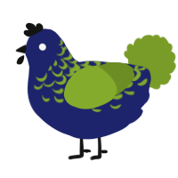A navy and chartreuse chicken with a half-lace pattern