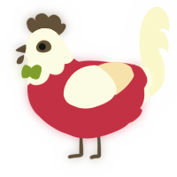 A crimson and cream chicken with a head pattern