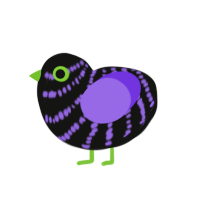 Witched, a black and blurple chicken with a bar pattern