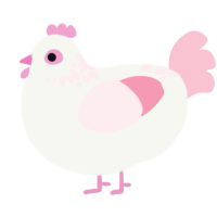 A white and rose chicken with a neck-speckle pattern