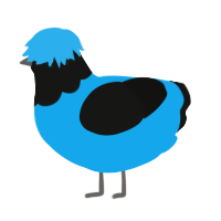 A sky and black chicken with a head pattern