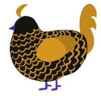 A black and ochre chicken with a lace pattern